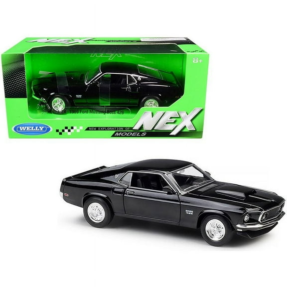1969 Ford Mustang Boss 429 Black NEX Models 1/24 Diecast Model Car by Welly