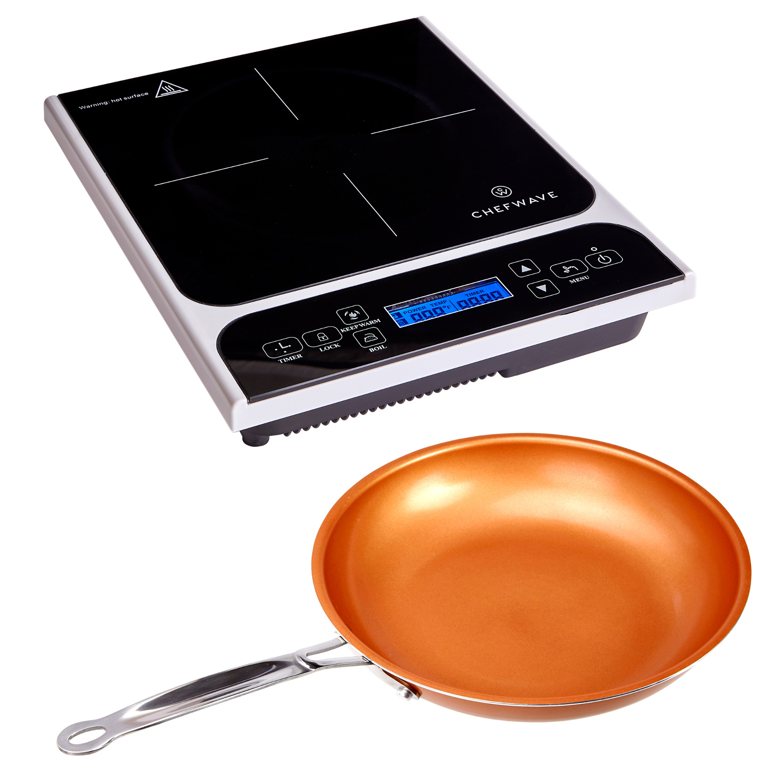 ChefWave LCD 1800W Portable Induction Cooktop Countertop Burner and Frying Pan