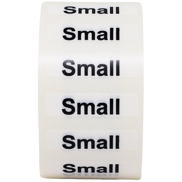 Clear Small Clothing Size Strip Stickers | 1.25 x 5" Inches Wide | 125 Pack