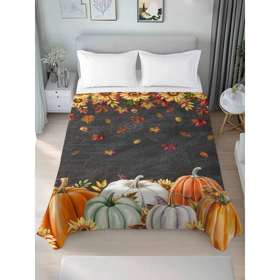 Twin Flat Sheet Only Thanksgiving Pumpkin Maple Leaf Soft Microfiber Cooling Bedding Sheets Sunflower Black Board Flat Bed Sheet for Hotel,Home Decor