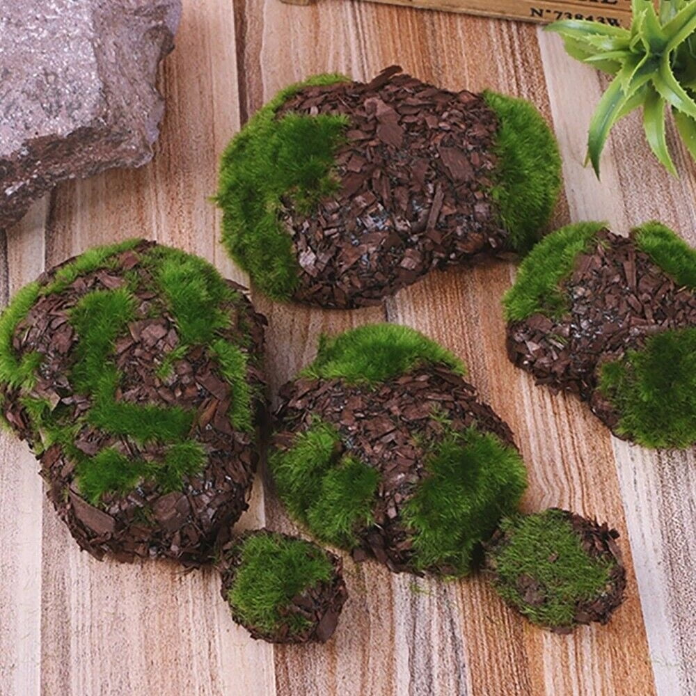 8pcs Artificial Moss Rock Green Moss Balls Moss Covered Stones Floral