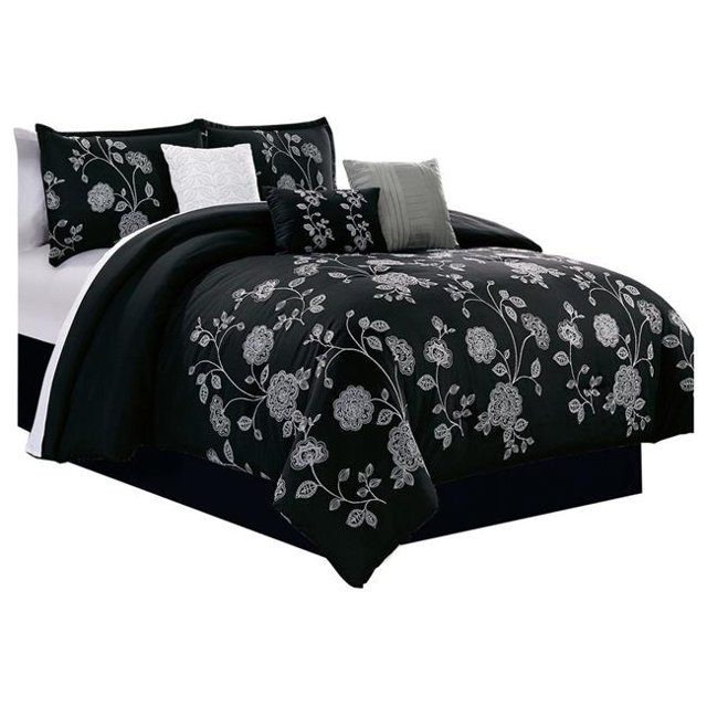 Elight Home 21321Q Iris Embroidery Plus 7 Piece Comforter Set - Queen