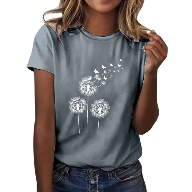 Birdeem T-Shirt Décontracté pour Femmes Imprimé Col Rond Manches Courtes Chandail Blouse Tops