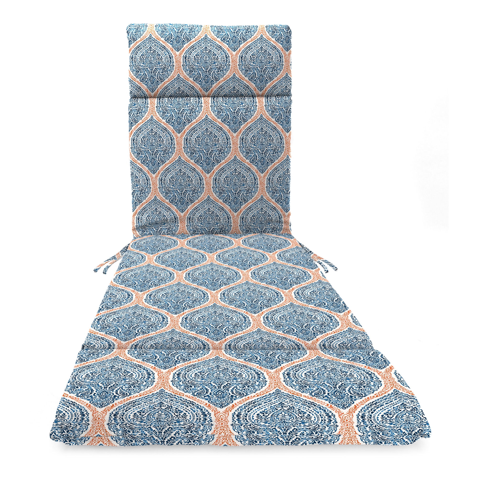 Jordan Manufacturing 75.5" x 22" Andorra Tiger Lily Navy Damask Rectangular Outdoor Chaise Lounge Cushion with Ties