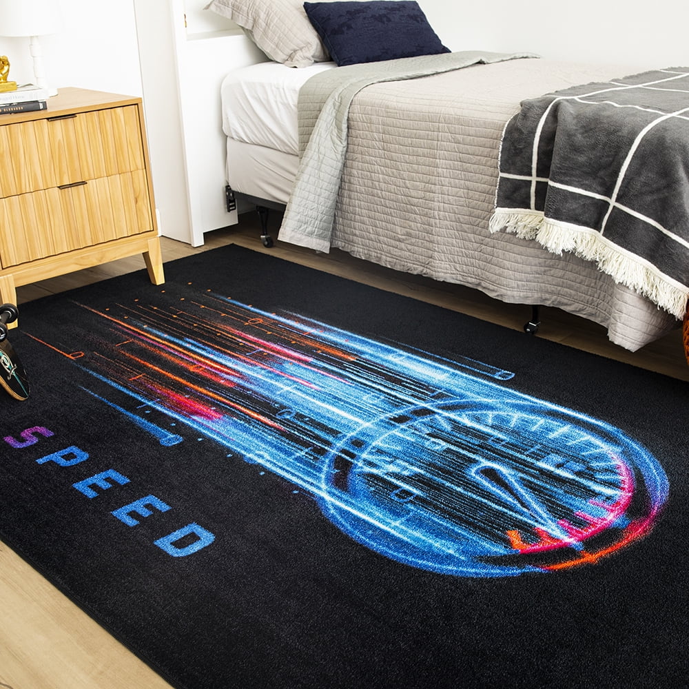 Mohawk Home Need For Speed Printed Indoor Area Rug in Black, 3'4"x5'