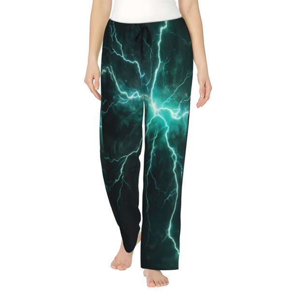Balery Green Lightning Flash Pantalones de pijama para mujer, pijamas ultraligeros, pantalones de estar por casa-Medium
