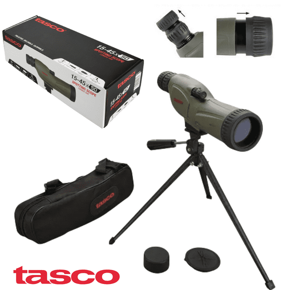 Telescopio Spotting Scope Tasco Terrestre de Viaje con Zoom Variable 15-45x50 mm con Trípode, Funda y Tapas .
