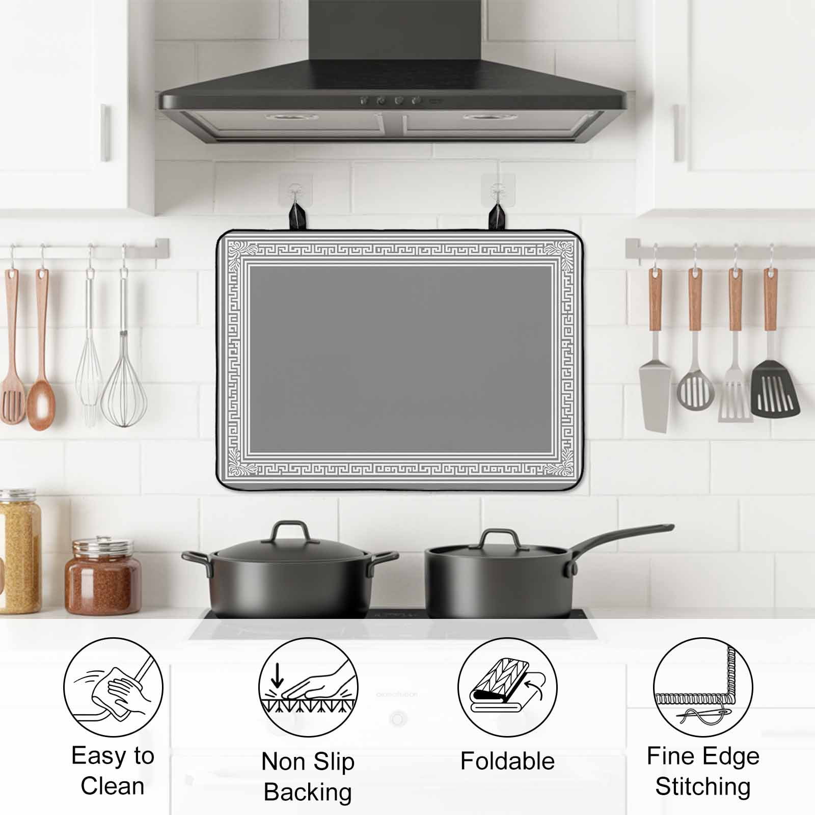 Grey Geometric Stove Top Cover for Electric Stove, Heat-proof & Non Slip Glass Top Stove Cover Protector, Bohemia Tribal Farm Tribal Patterned Kitchen Flat Cooktop Rubber Mat 24x21 Inches