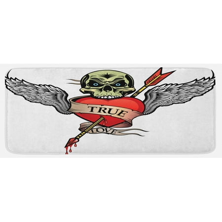 

Tattoo Kitchen Mat Angel Wings Skull and Heart Full of Blood Real Love Image Plush Decorative Kitchen Mat with Non Slip Backing 47 X 19 Red White and Black by Ambesonne