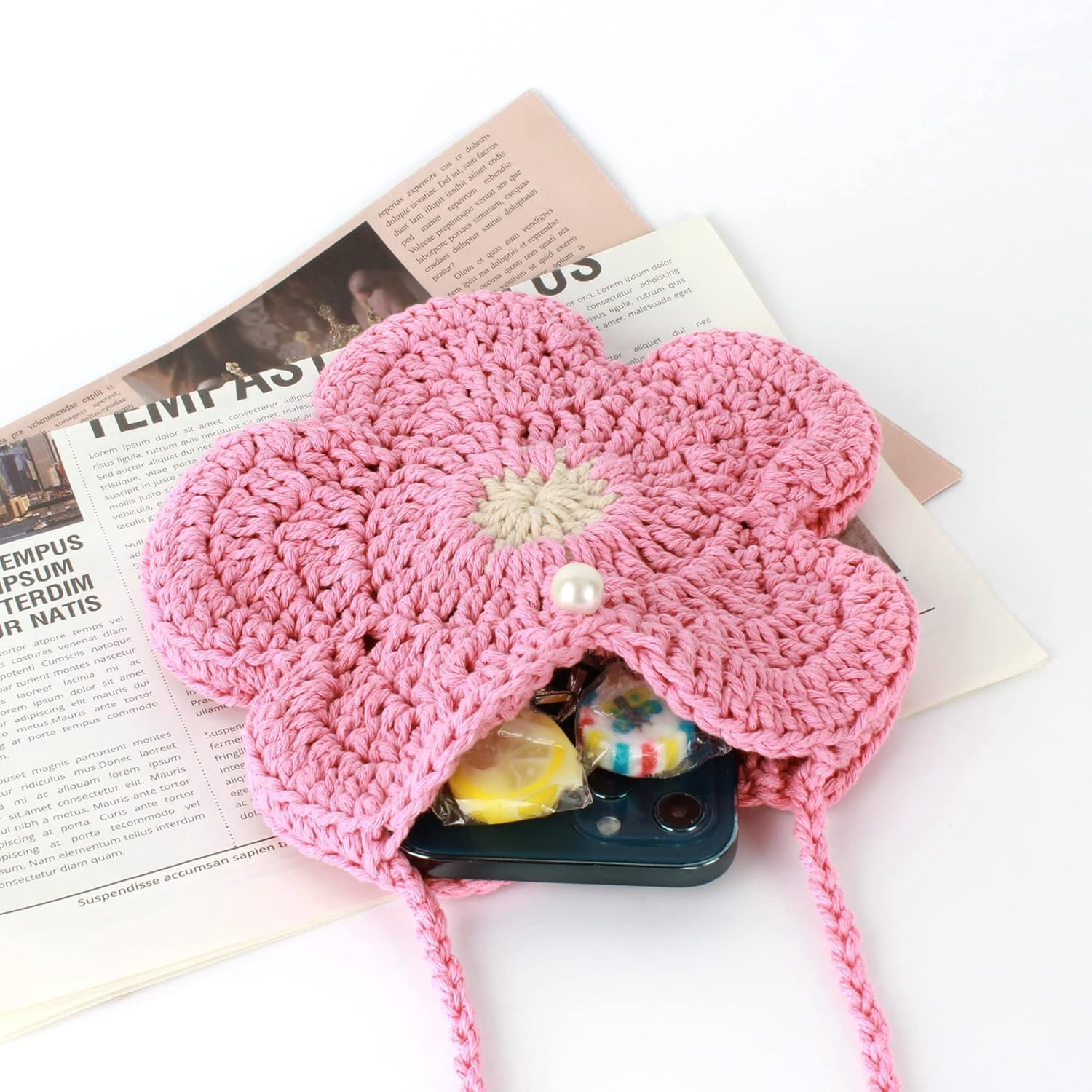 Women Mini Flower Cotton Crochet Crossbody Shoulder Bag Handbag Purse