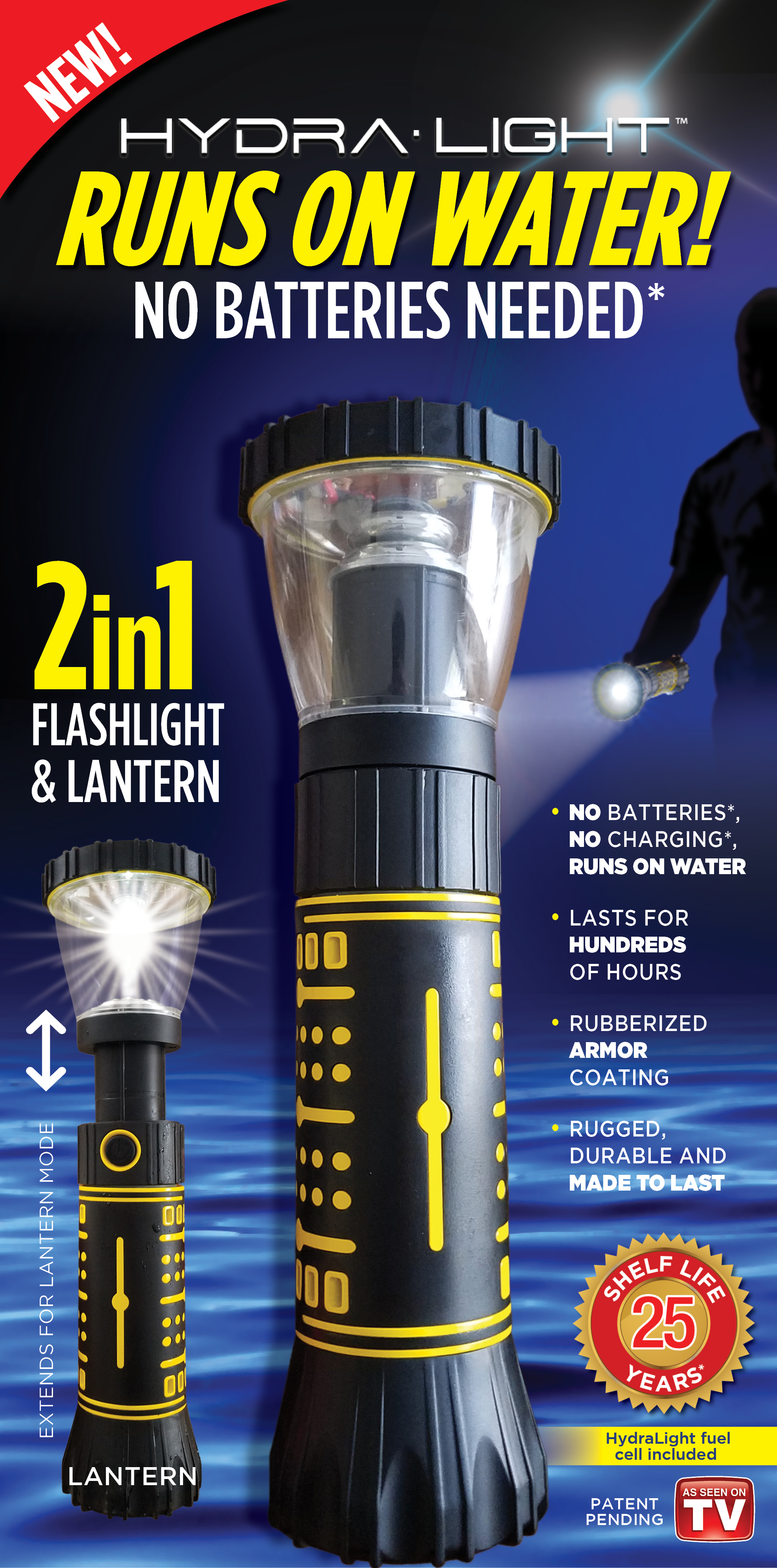 Hydra Light 2in1 Flashlight /& Lantern Runs on Water Camping Hunting Backpacking