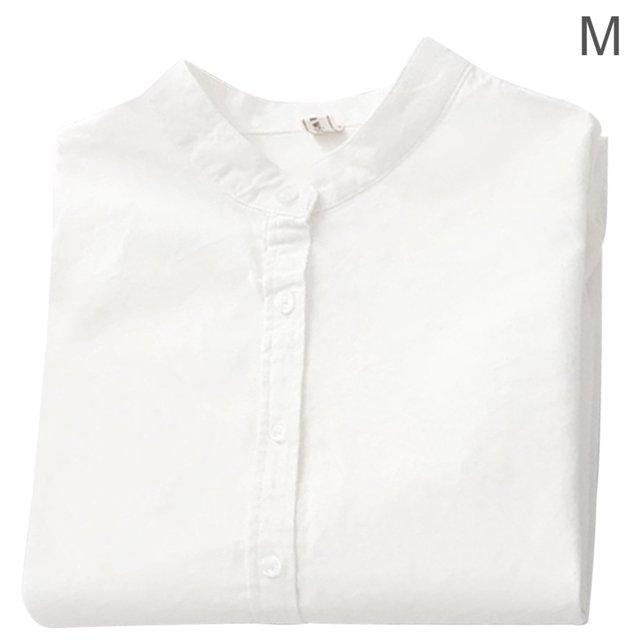 Camisa de mujer Blusa casual de manga larga con botones de color sólido, Blanco, M Scienceny AP001197-02B