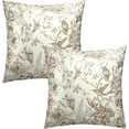 thumbnail image 2 of Vintage Brown Flowers Pillow Covers 18x18 Set of 2, Grandmillennial Floral Birds Square Throw Pillowcases Cotton Cushion Cover Decor for Couch Sofa Bed Living Room Home Outdoor, 2 of 4
