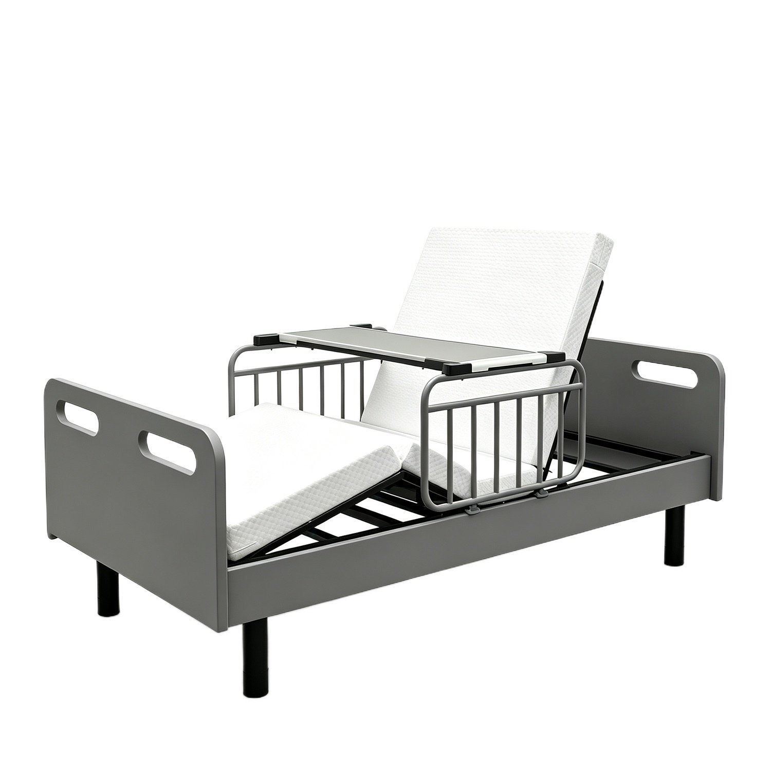 Multifunctional Electric Home Nursing Hospital Bed With Wired Remote Control Safety Guardrails Removable Overbed Table Foldable Memory Foam Mattress For Elderly Patient Daily Medical Care
