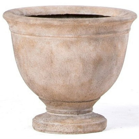 Alfresco Home Delfina 16.5” x 16.5” x 14.25” Round Tallow Fiberstone Plant Pot with Drainage Holes