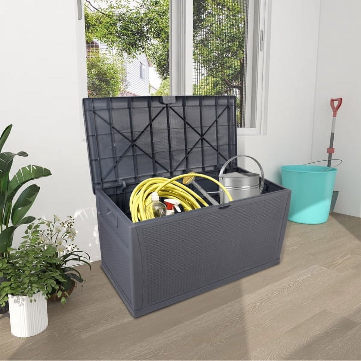 460L Outdoor Garden Plastic Storage Deck Box , Lockable, Waterproof, Dual Function Seat,Gray