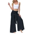 thumbnail image 3 of Liacowi Smocked Waist Boho Wide Leg Pants for Women High Waist Loose Flowy Beach Pants Palazzo Lounge Trousers, 3 of 5