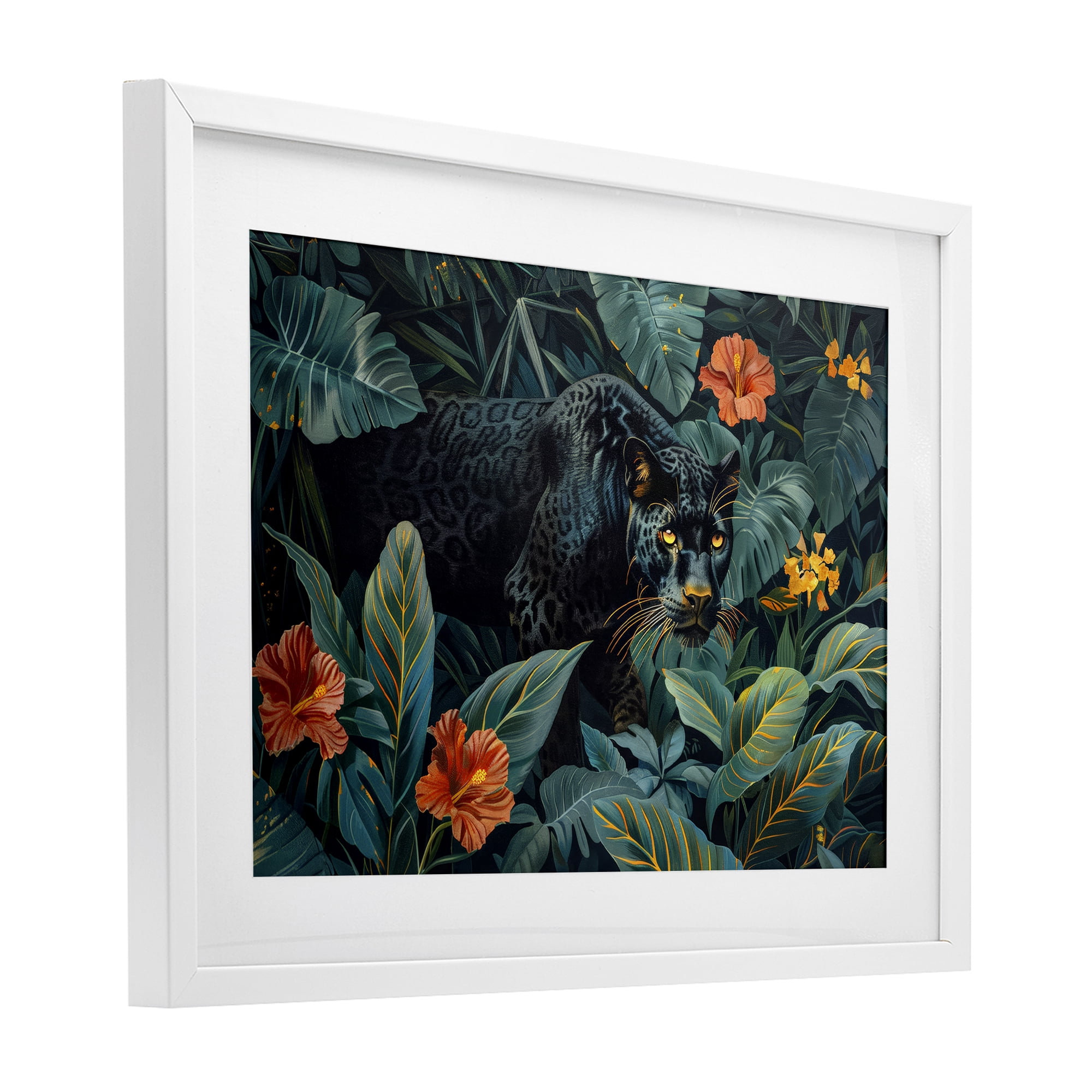 Stupell Industries Panther's Exotic Paradise White Framed Print Under Glass, design by Ray Powers