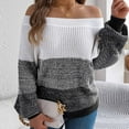 thumbnail image 3 of SHTXOZHI Womens Fall Off The Shoulder Sweaters Long Sleeve Color Block Knit Winter Pullover Tops, 3 of 7
