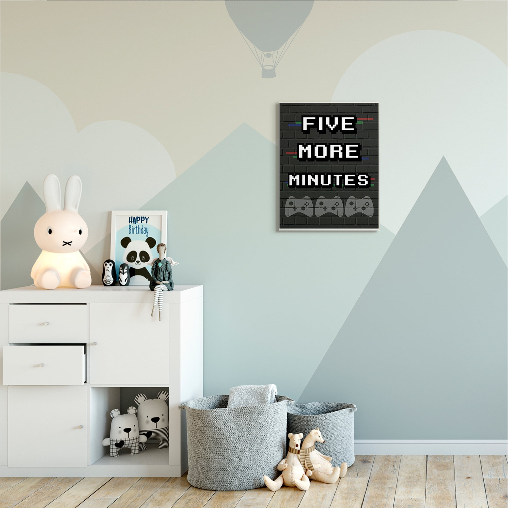 Stupell Industries Five More Minutes Video Game Phrase Retro Bricks Inspirational Painting Unframed Art Print Wall Art, 13 x 19