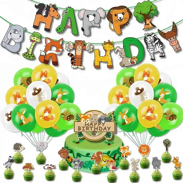 43 piezas de decoración para fiesta temática de animales de la selva, globos, decoraciones para fiesta de cumpleaños de animales, globos de feliz cumpleaños, guirnalda