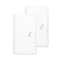 thumbnail image 2 of Authentic Hotel and Spa  Omni Turkish Cotton Terry Set of 2 White Hand Towels with Grey Script Monogrammed Initial White X, 2 of 5
