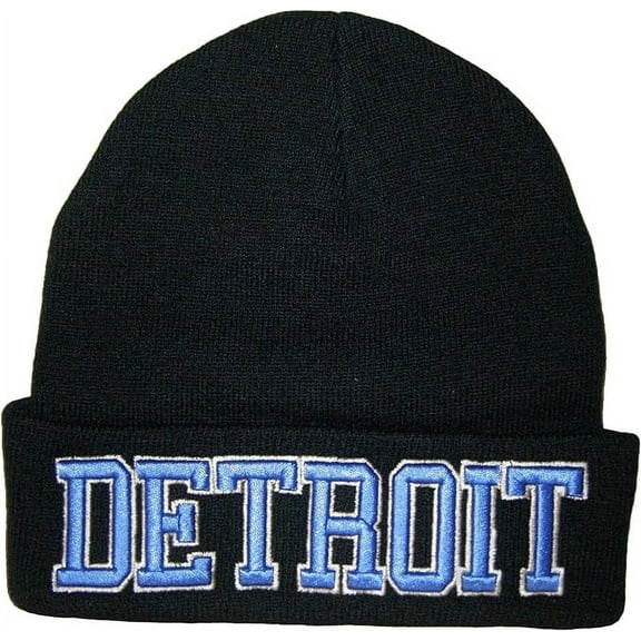 Detroit City Name Adult Size Winter Knit Cuffed Beanie Hat (3D Block Embroidery)
