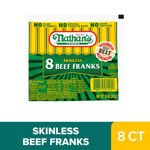 Nathan S Skinless Beef Hot Dogs 12 Oz Walmart Com Walmart Com