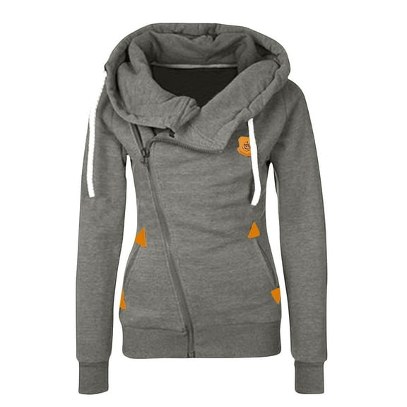 Fiaer Black Jackets for Women Side Full Zip up Hoodie Thermal Warm Plus Size Hooded Sweatshirts Slim Fit Thickened Drawstring Tops with Zipper Pocket Light Gray XL