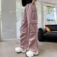 thumbnail image 5 of HAiming Girls Cargo Pants Casual Elastic Waist Straight Wide Leg Loose Workout Hiking Pants with Multi Pockets, 5 of 5