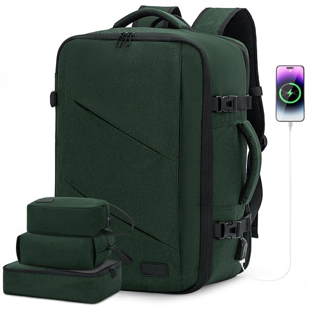 Mochila de viaje LOVEVOOK Carry on de 40 litros con puerto USB, color verde oscuro