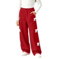 thumbnail image 5 of HAOTAGS Girls Wide Leg Sweatpants, Lace Trim Bow Casual Pants with Pockets, 5 of 7