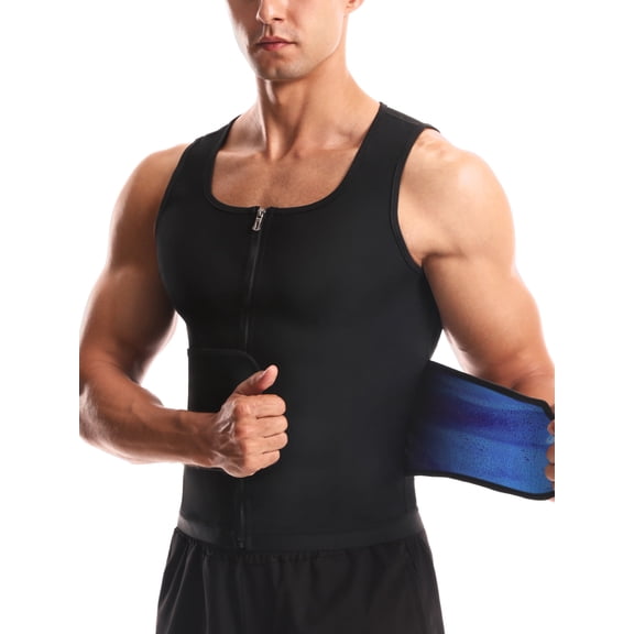 Men's Sauna Suit Vest with Zipper & Adjustable Waist Trimmer Belt - 2-in-1 Heat-Trapping Body Shaper for Faster Sweat, Calorie Burn, and Fitness Training