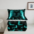 thumbnail image 5 of Erosebridal Gaming Twin Size Bedding Set Gamer Comforter Sets For Teen Game Controller Bedroom Decor,Neon Teal Glowing Geometric Grid Bedding,Black Abstract Check Square Comforter, 5 of 8