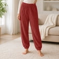 thumbnail image 2 of FAZVAOO Pajama Pants for Women,Flannel Embossed Elastic Waist Cuffed Sleep Pants Wine Free Size, 2 of 9