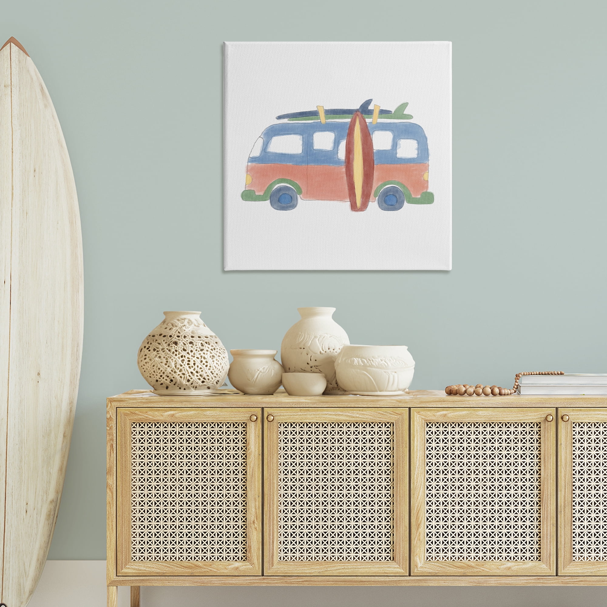 Stupell Industries Summer Beach Bus Transportation Painting Gallery Wrapped Canvas Art Print Wall Art, 36 x 36