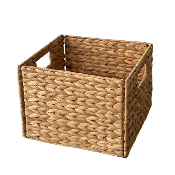 Foldable Woven Water Hyacinth Storage Basket Organizer Bin with Sturdy Built-in Handles for Home Living Room Bedroom & Bathroom Organization