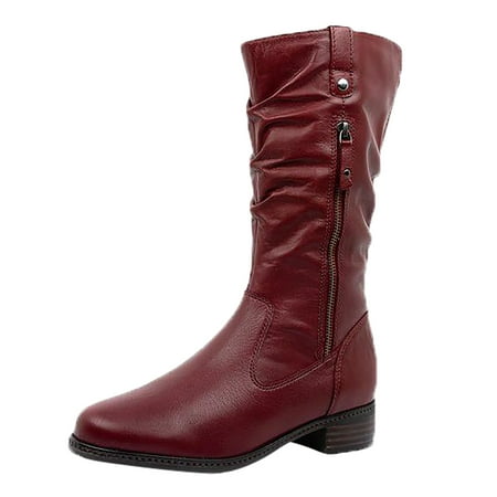

Fsqjgq Boot Cuffs for Women Women s Zipper Fashion Shoes Soild Color Round Toe Winter Heels Mid Boots Cowboy Boots Women Tan Red 41