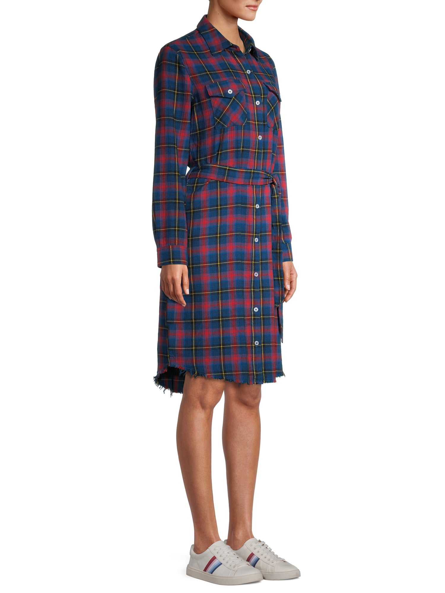 plaid belted shirt dress