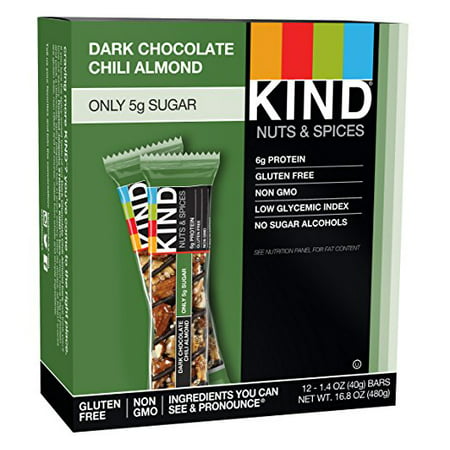 KIND Bars, Dark Chocolate Chili Almond, Gluten Free, Low Sugar, 1.4oz, 12