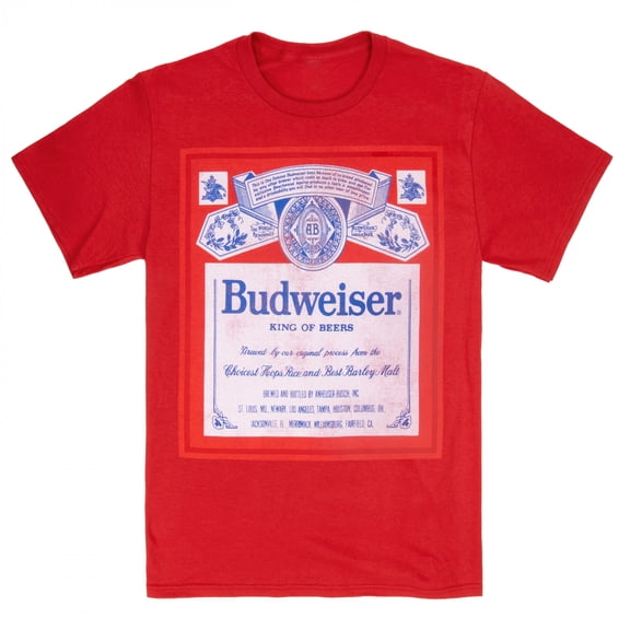 Budweiser King of Beers Vintage Label Red T-Shirt-Small