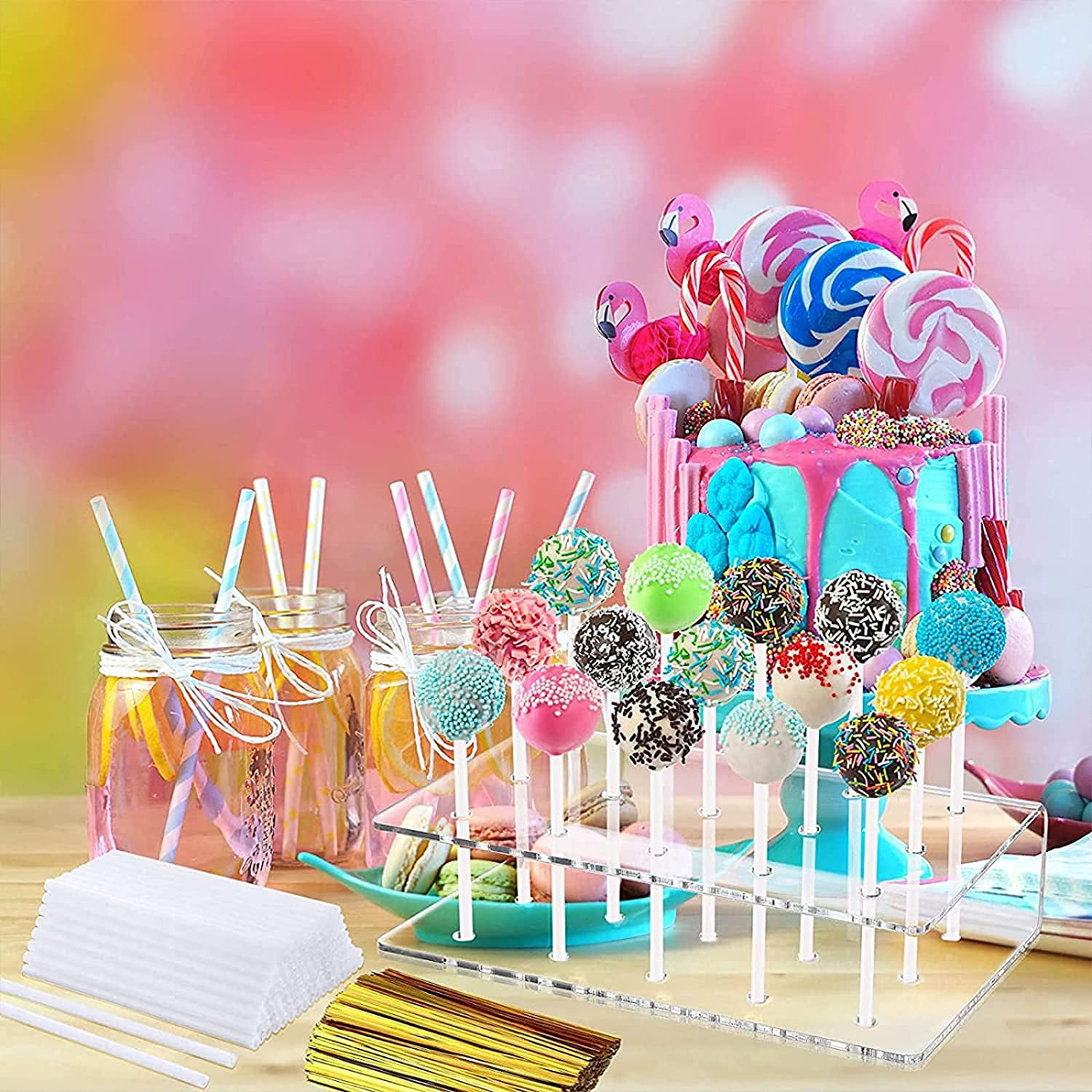 HiYZ Silicone Cake Pop Mold Set,12 Cavity Lollipop Maker Kit,100pcs Cake  Pop Stick,15-Hole Acrylic Lollipop Holder for Baking Lollipop, Hard Candy