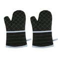 thumbnail image 2 of 1 Pair Extended Oven Mitts Heat-Insulating 260℃/500°F Kitchen-Gloves Thick Terrycloth Lining Grids Horizontal Stripes Pattern for Kitchen Cooking Baking Grilling BBQ, 12.2 Inch Black, 2 of 7