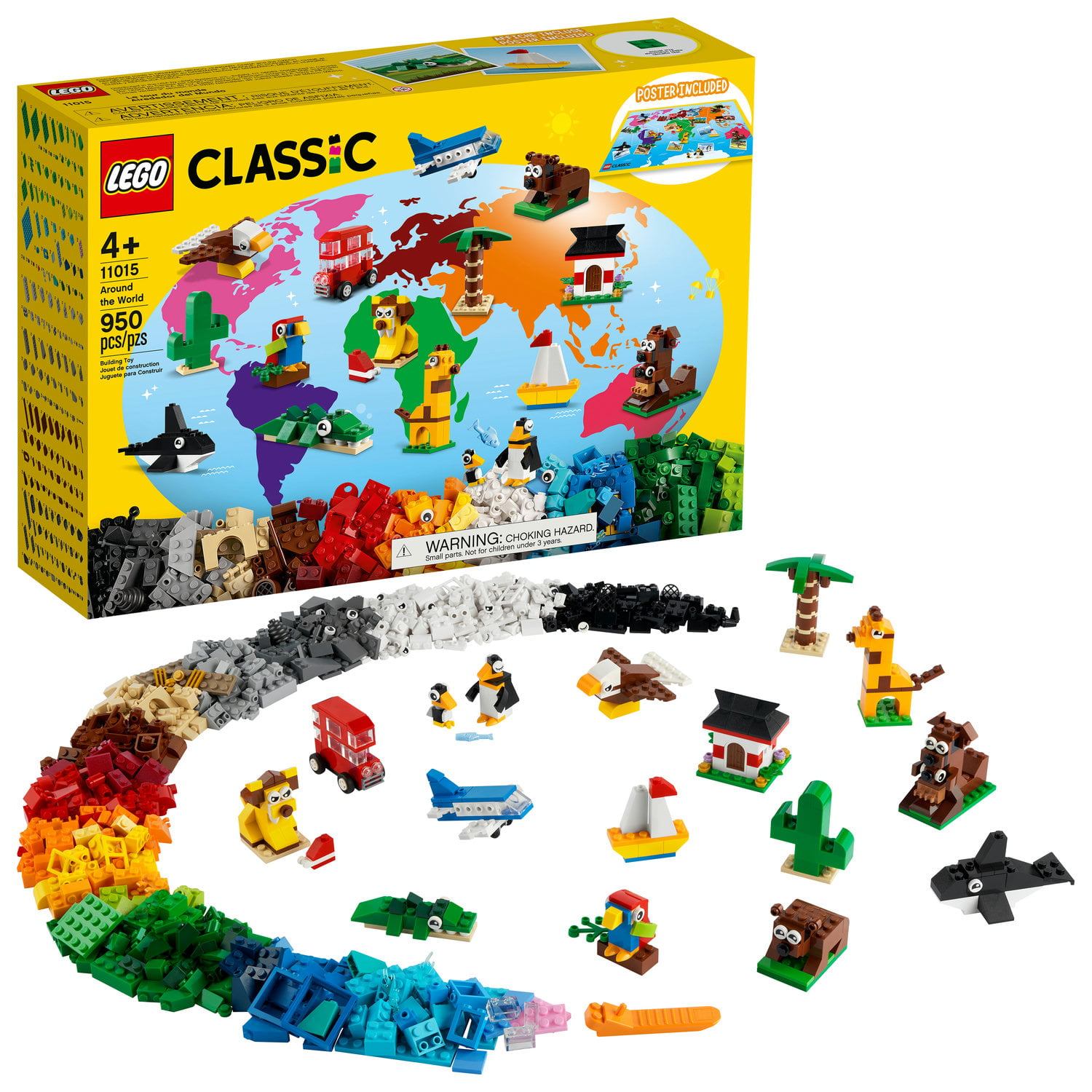 LEGO Classic Around the World 11015 Building Toy for Creative Play; Iconic Animal Toys (950 Pieces)