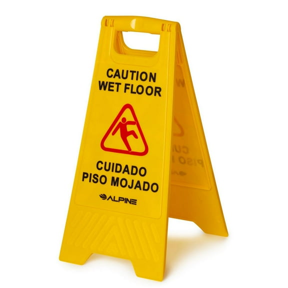 Alpine Industries 24" Caution Wet Floor Sign, Multi-Lingual, Yellow