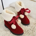 thumbnail image 5 of KIJBLAE Women's Winter Warm Snow Boots Faux Fur Lined Booties Shoes Side Bowknot Ball Decor Plush Ankle Boots Round Toe Short Boots Red 37, 5 of 7