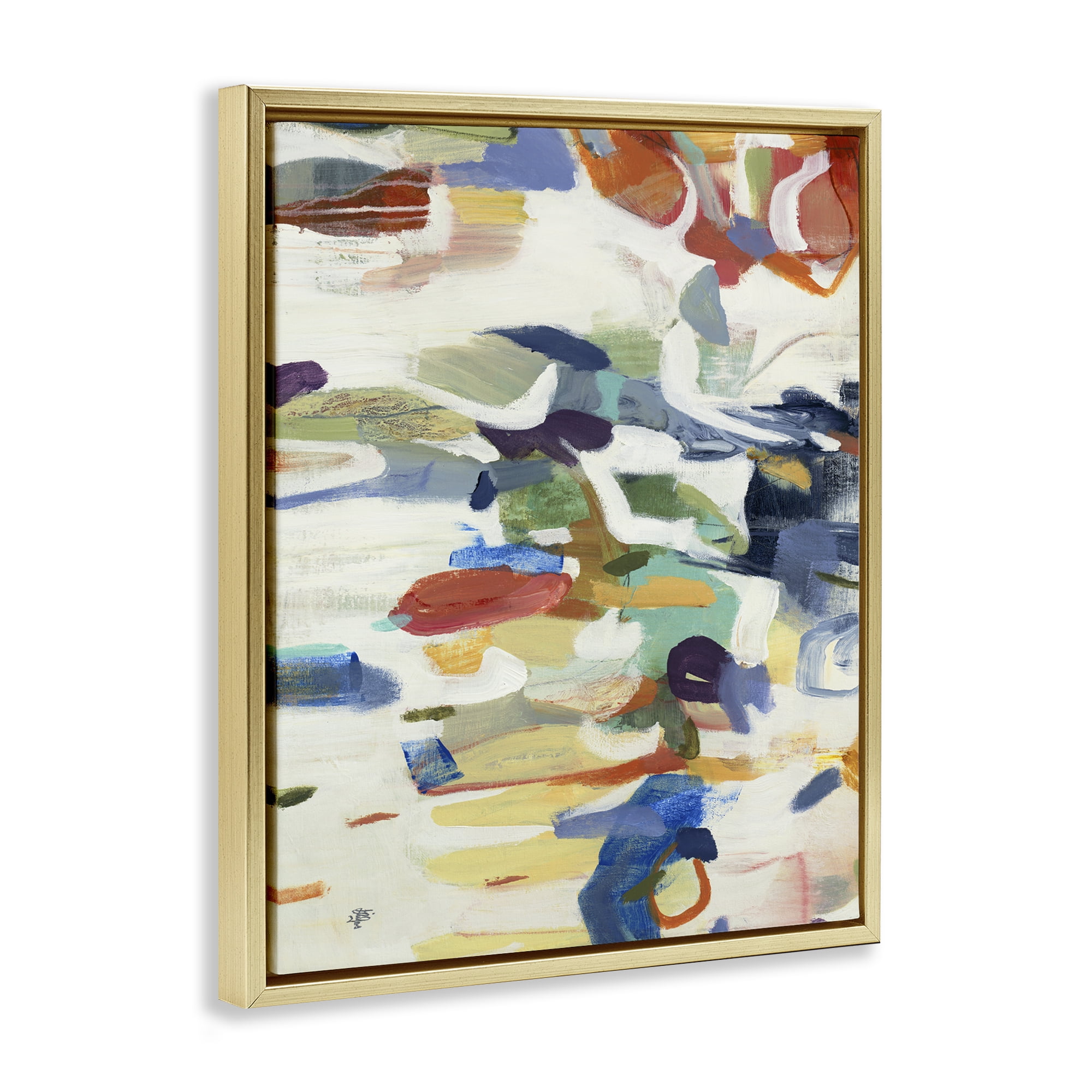 Stupell Industries Primary Hued Abstraction Gold Framed Floater Canvas Wall Art, design by Lisa Ridgers