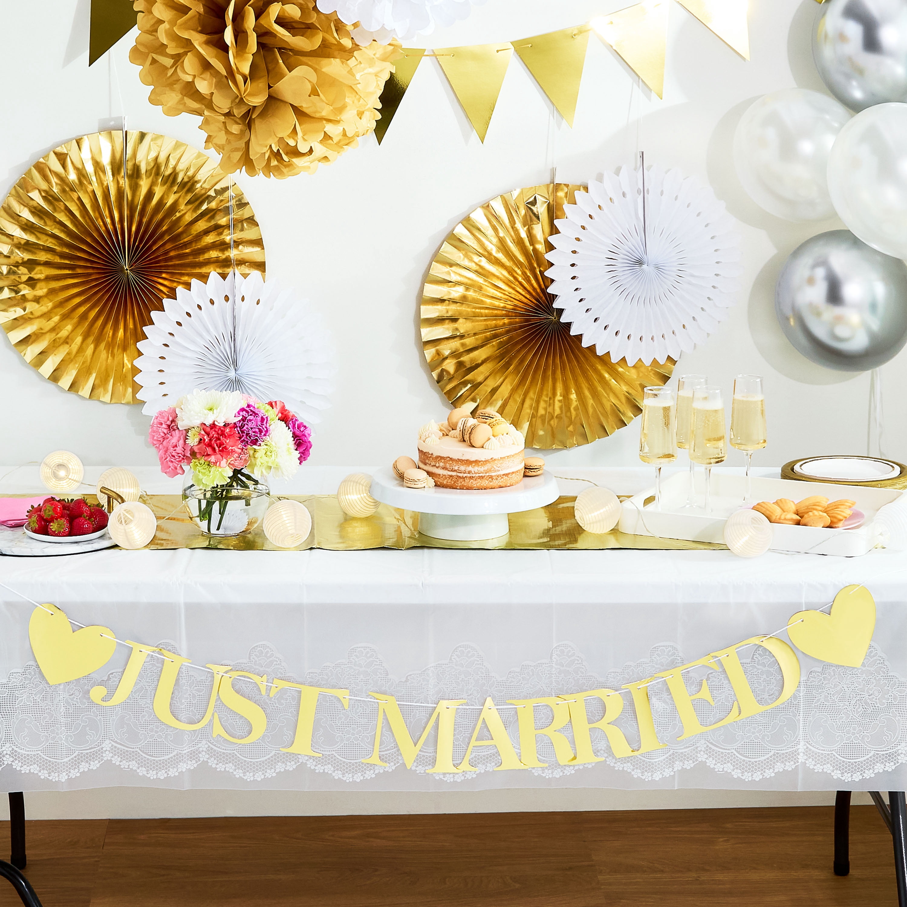 Gold Just Married Garland Banner, 6', by Way To Celebrate