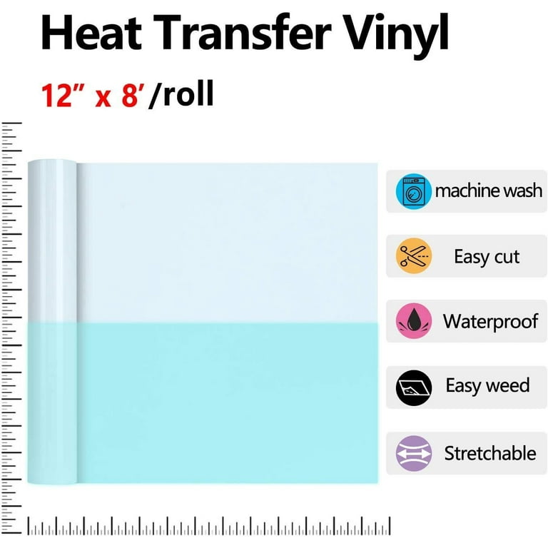 HTVRONT 12 x 96 Black HTV Vinyl Rolls Heat Transfer Vinyl, Easy to Cut &  Weed for Heat Vinyl Design