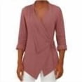 thumbnail image 7 of Hfnxid Cotton Linen Tops for Women V Neck Wrap Side Shirt Tie Waist Lapel Long Sleeve Top Loose Fit Casual Irregular Hem Tunic Blouse, 7 of 7